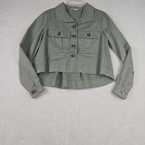 Essue Light‎ Green Cargo Jacket Size Small Cropped Long Sleeve Distressed Flowy